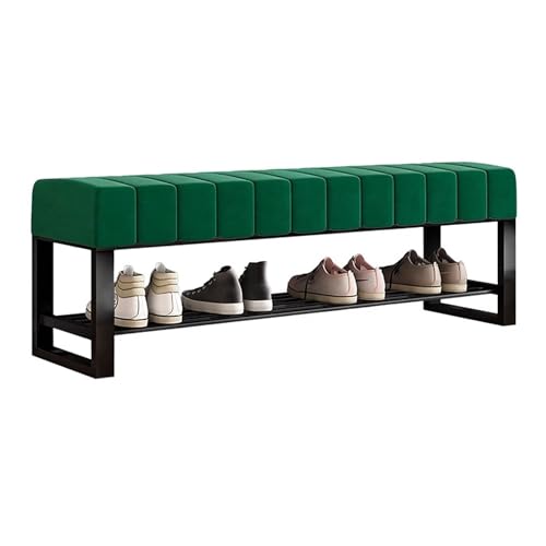 QHLMLL Schuhregal mit 2 Etagen, schwarzes Metall, gepolstert, mit Stauraum für Schlafzimmer, Bettende, Schrank, Flur, Wohnzimmer, Schlammaufbewahrung (Größe: 80 x 32 x 45 cm, Farbe: Grün) von QHLMLL
