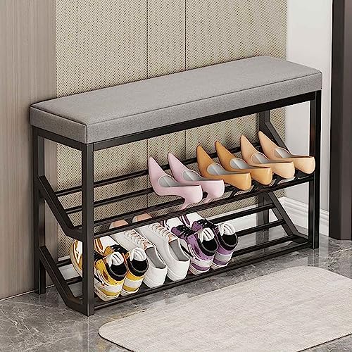 QHLMLL Schuhregal mit Metallrahmen für den Eingangsbereich, Bank für kleine Räume, schlankes Design, Schlafzimmer, Schuhregal, Eingangsbank von QHLMLL