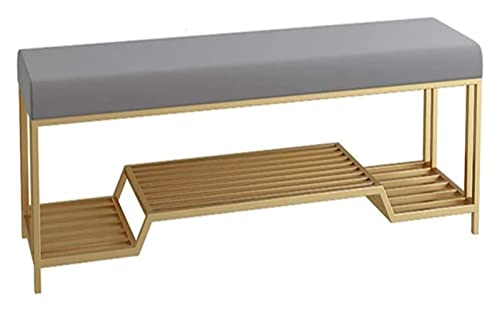 QHLMLL Schuhschrank, Aufbewahrungsbank, Bettbank, Schuhregal, Bank, Eisenrahmen, Schuhablage, Schuhschrank mit weichem Kissen, Schuhwickelhocker (Farbe: Grau, Größe: 100 x 35 x 45 cm) von QHLMLL