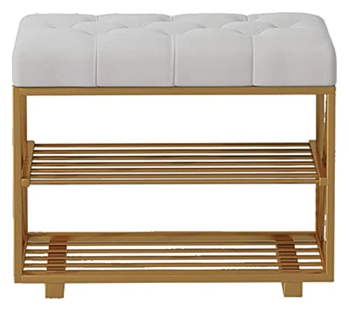QHLMLL Schuhschrank, Aufbewahrungsbank, Bettbank, Schuhregal, Bank, doppellagig, Schuhwechselhocker mit Flanellkissen, Eingang, schmiedeeiserner Schuhhockerrahmen (Farbe: a, Größe: 60 x 35 x 44 C) von QHLMLL