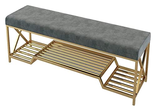 QHLMLL Schuhschrank, Aufbewahrungsbank, Bettbank, Schuhregal, Eisenkunst, einlagig, Schuhwechselhocker mit Kissen, Schuhaufbewahrung, Schuhschrank (Farbe: Grau, Größe: 100 x 32 x 42 cm) von QHLMLL