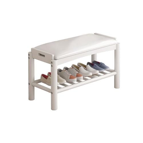 QHLMLL Simple Modern Storage Shoe Bench Solid Wood Household Shoe Cabinet Stool Multifunctional Storage Shoe Changing Stool for Entryway, Bedroom, Living Room, 80cm, White von QHLMLL
