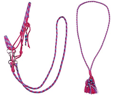 QHP Knotenhalfter Kombi Liberty Set aus Knotenhalfter mit ABN. Zügeln + Halsseil (Warmblut, Fuchsia) von QHP