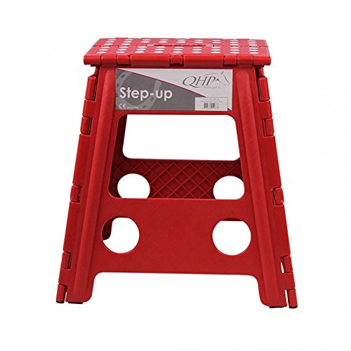 QHP Step up Hocker Aufstieghilfe Kunststoff klappbar Höhe 39 cm (Leuchtend rot) von QHP