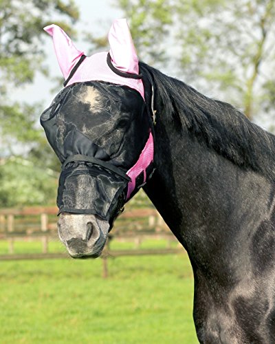 QHP Fliegenschutzmaske mit farbigen Ohren und abnehmbarem Nasennetz div. Größen (Warmblut, Rosa) von QHP