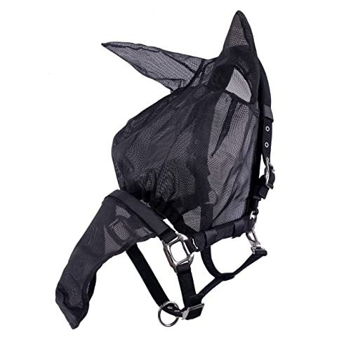 QHP Halfter-Fliegenmaske Combi mit Ohren, Farbe:schwarz, Größe:Pony von QHP