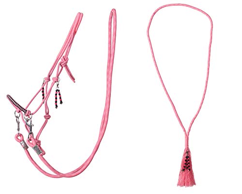 QHP Knotenhalfter Kombi Liberty Set aus Knotenhalfter mit ABN. Zügeln + Halsseil (Warmblut, Flamingo pink) von QHP