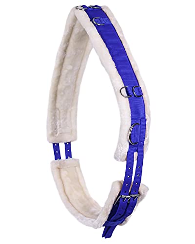 QHP Longiergurt Ontario auf beiden Seiten einstellbar, mit Mehreren Ringen und weichem Kunstfell (Pony, Kobaltblau) von QHP
