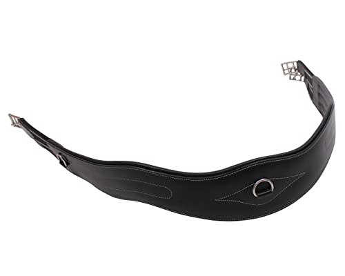 QHP Sattelgurt Leder anatomisch geformt Luxus Ziernähte D-Ring (115 cm, Schwarz) von QHP