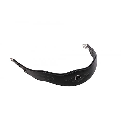 QHP Sattelgurt Leder anatomisch geformt Luxus Ziernähte D-Ring (135 cm, Schwarz) von QHP