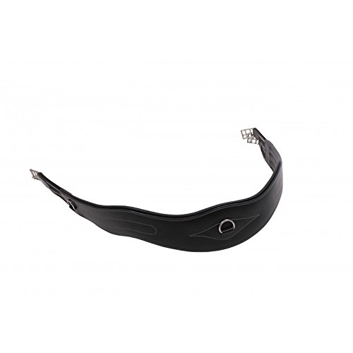 QHP Sattelgurt Leder anatomisch geformt Luxus Ziernähte D-Ring (145 cm, Schwarz) von QHP