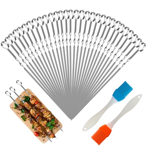 30 Stück Grillspieße Edelstahl, Schaschlikspieße 30cm Mit 2 Grillbürste, Wiederverwendbar Schaschlikschpieße, Grillspieße aus Rostfreiem Edelstahl, Grill Spieße für Fleisch 30 Stück Grillspieße Edelstahl, Schaschlikspieße 30cm Mit 2 Grillbürste, Wiederverwendbar Schaschlikschpieße, Grillspieße aus Rostfreiem Edelstahl, Grill Spieße für Fleisch von QHSXMQ