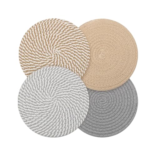 Platzsets, 20 cm, rund, geflochtene Baumwolle, hitzebeständig, grau, 4 Stück, Washbale-Platzsets und Untersetzer für Küche, Esstisch, Zuhause, Restaurant von QHSXMQ