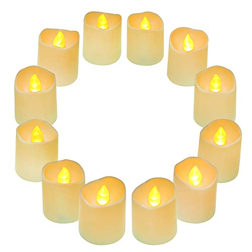 QHYK Flammenlose LED Kerzen 12 Stück, Hell Flackereffekt Warmweiß LED tealights, Batteriebetriebene led teelichter, für Geschenk Party Hochzeitstisch Ferien Dekorationen, Warm-weiß von QHYK