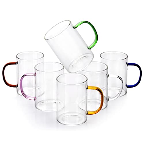 QHYK Transparente Gläser Set, 310ml, Wassergläser mit farbigen Henkel, passend für Teegläser, Saftgläser, Kaffeegläser, für Partei, Restaurant, Hochzeiten, 6er Set Glas von QHYK