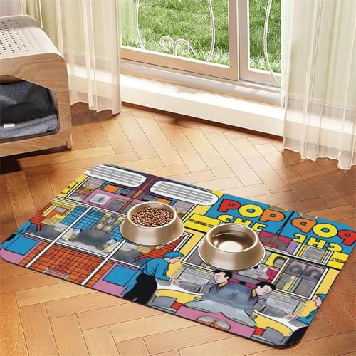 Comic Pop Szene Haustier saugfähige Ledertischdecke 30 x 45 cm mit rutschfester Gummiunterseite für Katzen und Hunde von QHZLY