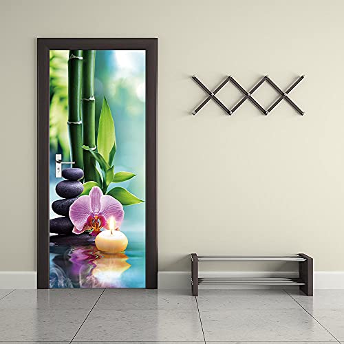 QHZSFF Türposter Fototapete Orchidee & Zen DIY Türtapete Selbstklebend Poster Tapete Treppe PVC 3D Türaufkleber Selbstklebend 95 x 215 cm von QHZSFF