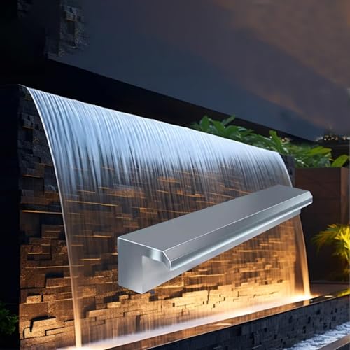 QHZYMX Wasserfall-Überlaufrinne Anpassbarer Breiter Wasserfall-Überlauf, Überläufe Aus Edelstahl 304 Für Außenteiche, DIY-Springbrunnen-Kit Mit Armaturen Für Den Garten-Koiteich(32in/80cm) von QHZYMX