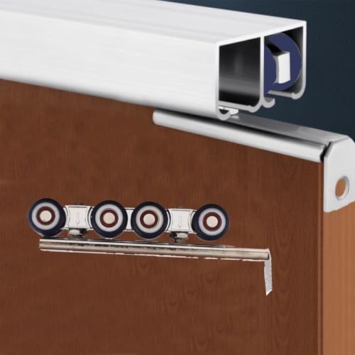 Schiebetürbeschlag schiebetür laufschiene Bypass-Scheunentor-Hardware-Kit, Hochleistungs-Aluminium-Schienensatz, Verdecktes Schienensystem, Decken(280cm/9.2ft) von QHZYMX