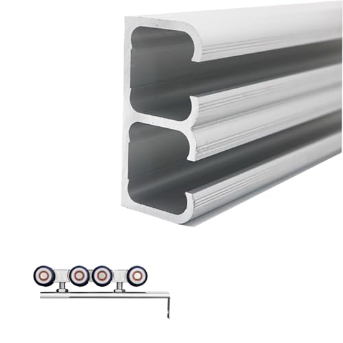 Schiebetürbeschlag schiebetür laufschiene Bypass-Schiebetür-Hardware-Kit Mit twin Schienen Türen, Stabile Falttür-Hardware Aus Aluminiumlegierung Schiene, Oben/seitlich Montiertes(610cm/20ft) von QHZYMX
