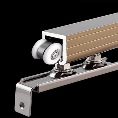 Schiebetürbeschlag schiebetür laufschiene Champagnerfarbenes Schiebetür-Geländersystem, Kastenschienen-Bypass, Einzel-Scheunentor-Deckenmontage-Hardware, Ersatz-Laufrollen-Kit(4.2ft/128cm) von QHZYMX