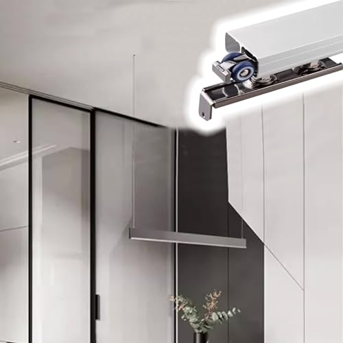 Schiebetürbeschlag schiebetür laufschiene Doppelschienen-Bypass-Scheunentor-Hardware-Kit, Aluminium-Bypass-Schiebetürschienen 2-Türen-System, Rieles Puertas(15.5ft(472cm)) von QHZYMX