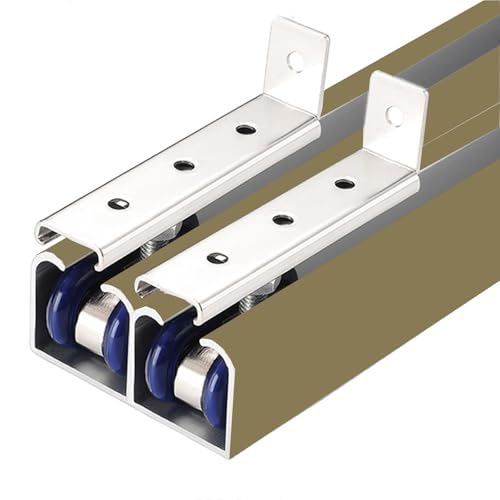 Schiebetürbeschlag schiebetür laufschiene Doppelschienen-Bypass-Scheunentor-Hardware-Kit, DIY-Schneid- Und Einfach Zu Installierender Schienenersatz, Individuelle Decken- Wandmontage(19'/579cm) von QHZYMX