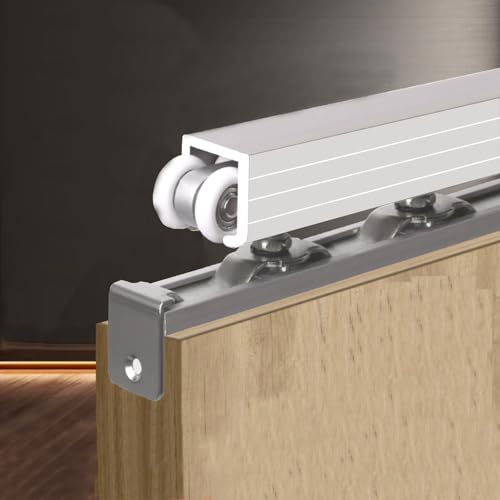 Schiebetürbeschlag schiebetür laufschiene Scheunentor-Geländer-Set Für Außenschuppentüren, Falttüren-Hardware-Set, Einzelschiene Mit 12 Nylonrollen, Schienenset Aus Handelsüblicher(130cm/4.3ft) von QHZYMX