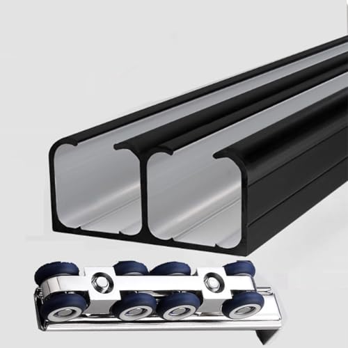 Schiebetürbeschlag schiebetür laufschiene Schwarze Schiene Doppelte Scheunentore, Hochleistungs-Schienenbeschläge Mit Soft-Close-System, Wand- Und Deckenmontagekastengeländer-Beschlagsatz(37'/1128cm) von QHZYMX