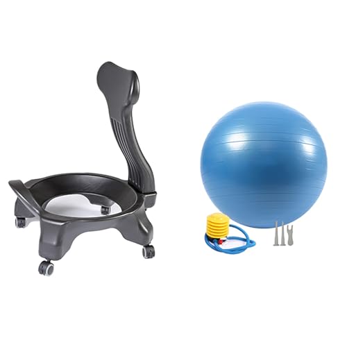 Yoga Balance Ball Stuhl Ergonomischer Bürostuhl, Yoga-Ball, Hüpfballstuhl Für Erwachsene/Zuhause/Klassenzimmer/Schreibtisch, Balance-Ballstuhl Mit Rückenlehne Und Feststellbaren Rädern(Yoga ball - Blu von QHZYMX