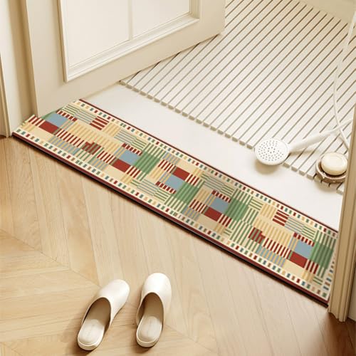 QHanky Badematte 20x80cm,Badvorleger Rutschfester Badezimmerteppich Waschbar,Absorbierender Badteppich,Schnelltrocknende Badematte für Dusche,Badewannen (Bunt C) von QHanky