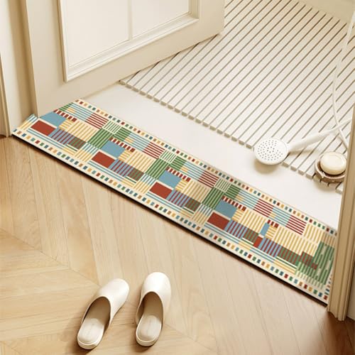 QHanky Badematte 25x80cm,Badvorleger Rutschfester Badezimmerteppich Waschbar,Absorbierender Badteppich,Schnelltrocknende Badematte für Dusche,Badewannen (Bunt D) von QHanky