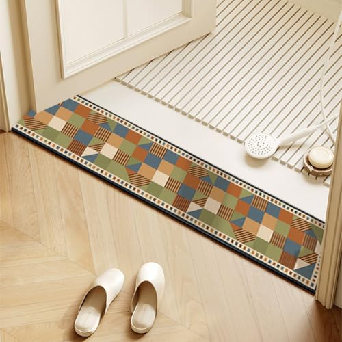 QHanky Badematte 30x100cm,Badvorleger Rutschfester Badezimmerteppich Waschbar,Absorbierender Badteppich,Schnelltrocknende Badematte für Dusche,Badewannen (Bunt A) von QHanky
