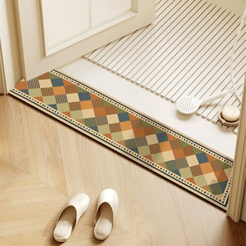 QHanky Badematte 30x80cm,Badvorleger Rutschfester Badezimmerteppich Waschbar,Absorbierender Badteppich,Schnelltrocknende Badematte für Dusche,Badewannen (Bunt B) von QHanky