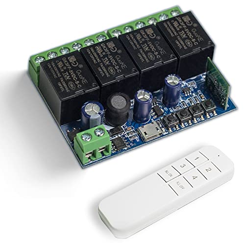 QIACHIP 4 Kanäle WIFI Intelligenter Schalter mit RF Sender Ewelink APP Relais Schaltmodul Controller DIY Fernbedienung Garagentor kompatibel mit Alexa Google Assistant von QIACHIP