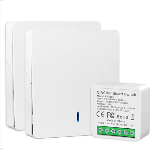 QIACHIP 2,4GHz Funk Lichtschalter und Empfänger Set.16A Mini-Controller Relais modul mit 2 Wandschalter, unterstützt die Bluetooth-Steuerung Ewelink-App, 100 Fuß RF-Reichweite QIACHIP 2,4GHz Funk Lichtschalter und Empfänger Set.16A Mini-Controller Relais modul mit 2 Wandschalter, unterstützt die Bluetooth-Steuerung Ewelink-App, 100 Fuß RF-Reichweite von QIACHIP