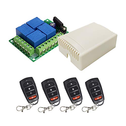 QIACHIP 433MHz RF Funk Fernbedienung Schalter Kabellos 4 Kanäle Relais 12V Empfänger mit 4 Sendern für Motor Garagentor Licht Elektrische Vorhang von QIACHIP