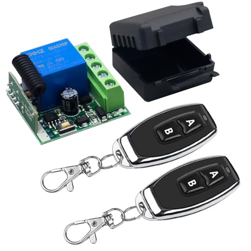 QIACHIP DC 12V Funkschalter mit Fernbedienung 433 mHz,Funk Relais 1 Kanal Momentary Switch, Sender Empfänger Universal Handsender für Garagentor DIY-Fernbedienung von QIACHIP