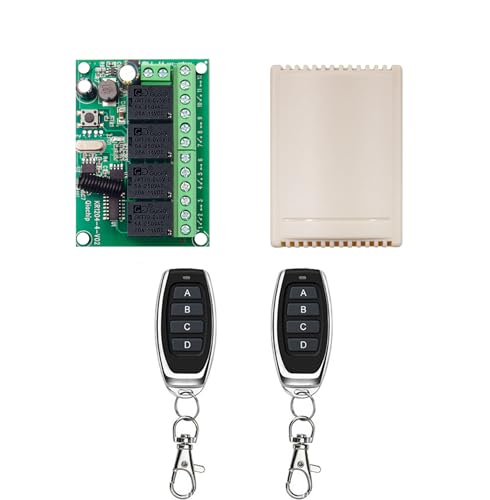 QIACHIP DC 6V 12V 24V 4CH Kanal Fernbedienungsschalter Kabellos,433Mhz Funk Relais Empfänger Modul mit 2 RF Sendern für Licht, Garagentor, Motor,Elektrische Vorhang QIACHIP DC 6V 12V 24V 4CH Kanal Fernbedienungsschalter Kabellos,433Mhz Funk Relais Empfänger Modul mit 2 RF Sendern für Licht, Garagentor, Motor,Elektrische Vorhang von QIACHIP