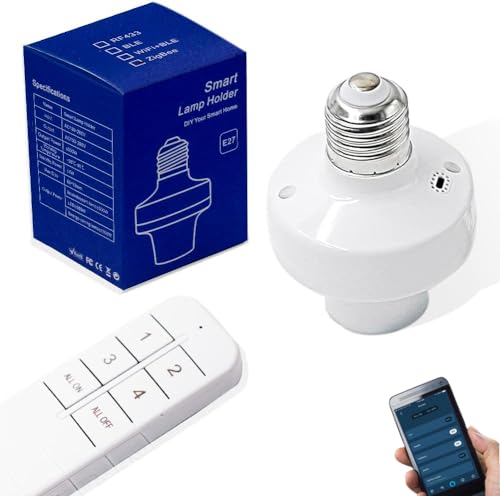 QIACHIP Zigbee Lampenfüße Funk Lampenfassung E27 mit Fernbedienung, Smart Lampenhalter Schalter Funktioniert mit Alexa Echo, SmartThings und eWelink App, Lampensockel Adapter für Licht Beleuchtung von QIACHIP