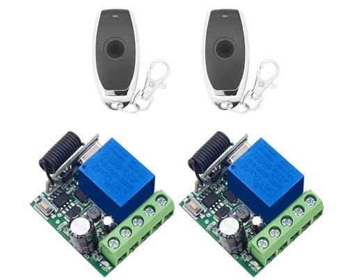 QIACHIP Funk Fernbedienung Schalter 433 MHz 5V 12V 24V 30V 1 Kanal Funksteuerungs Relais Empfänger mit 2 Sender Schlüsselanhängern Potentialfreie Kontakte Relais Controller von QIACHIP