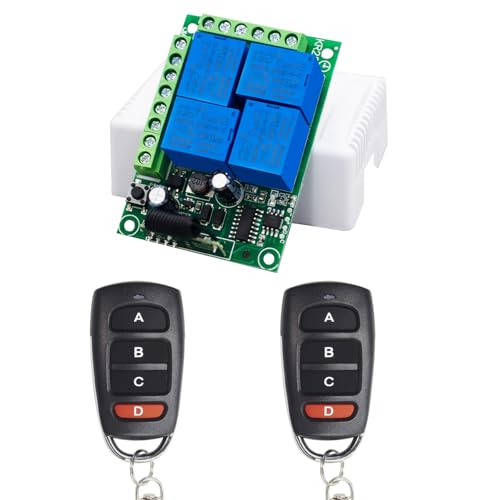 QIACHIP Funkfernbedienung AC 220V 230V 240V 10A 4 Kanäle 433Mhz RF Relais Empfänger mit 2 Sendern für Motor Garagentor Licht Elektrische Vorhang DIY Drahtlose Fernbedienung von QIACHIP