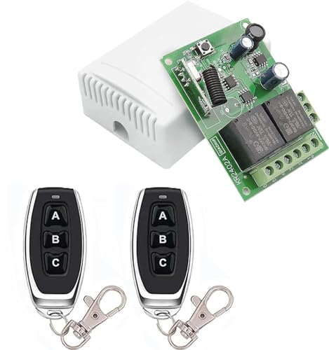 QIACHIP Funkschalter 24V 12V 30V Funkfernbedienung Garagentor Schalter 2 Kanäl 433MHz RF 10A Drahtloser Relais Empfänger mit 2 Sender für Motor, Rollläden und Garagentor von QIACHIP