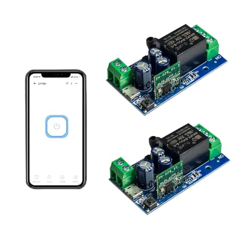 QIACHIP 1 Kanal Smart WIFI Intelligenter Schalter,Ewelink App mit Alexa/Google Home,usb 5V/12V/48V Garagentor Fernbedienung Switch Relaismodul Momentary/Self Locking 2 Packs von QIACHIP