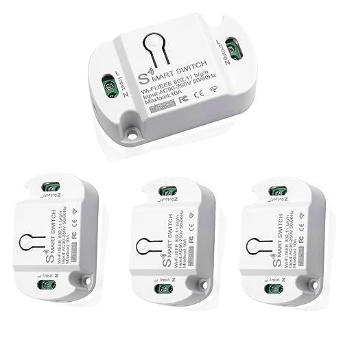 QIACHIP Smart Lichtschalter Modul 10A Intelligenter WLAN Schalter Tuya Smart Life kabelloser funktioniert Drahtloses Relais mit Alexa, Google Assistant DIY Unterputz,aufputz 4er Pack von QIACHIP