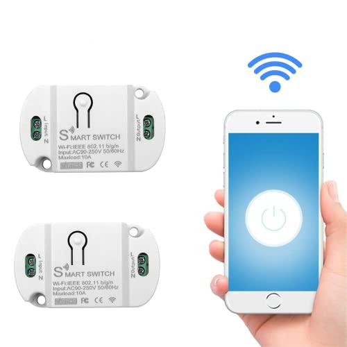 QIACHIP 10A WLAN Schalter Tuya Smart Life kabelloser WiFi Switch Lichtschalter Modul funktioniert Drahtloses Relais mit Alexa, Google Assistant DIY Unterputz,aufputz 2er Pack von QIACHIP