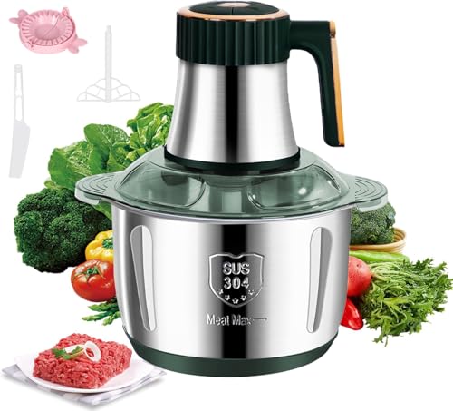 Elektrischer Zerkleinerer, 5 l, mit Schüssel aus Edelstahl, 500 W, multifunktionaler Zerkleinerer für Gemüse, 5 Geschwindigkeitsstufen, Lebensmittelzerkleinerer, 6 abnehmbare Klingen für Fleisch von QIAKEFE