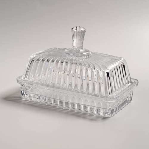 Butterdose aus klarem Glas mit Deckel, Butterstab-Halter, Kristallglas-Butter-Aufbewahrungsbehälter für Kühlschrank, Küche, Arbeitsplatte von QIANCHANG