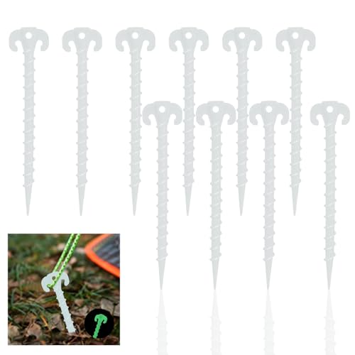 QIANCSJ 10 Stück Zelt Heringe,Zeltheringe Camping Schrauben Kunststoff Zeltnägel Tent Pegs Camping Heringe Erdnägel mit Gewinde für Wald Gras von QIANCSJ