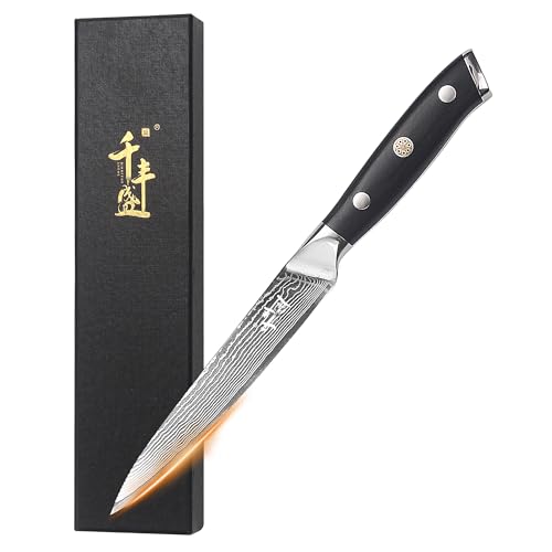 QIANFENGSHENG Damast Schälmesser, 14.5cm Gemüsemesser VG10 Damast Edelstahl von QIANFENGSHENG